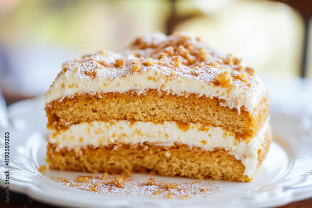 A slice of pumpkin cheesecake topped with whipped cream A slice of pumpkin cheesecake topped with whipped cream