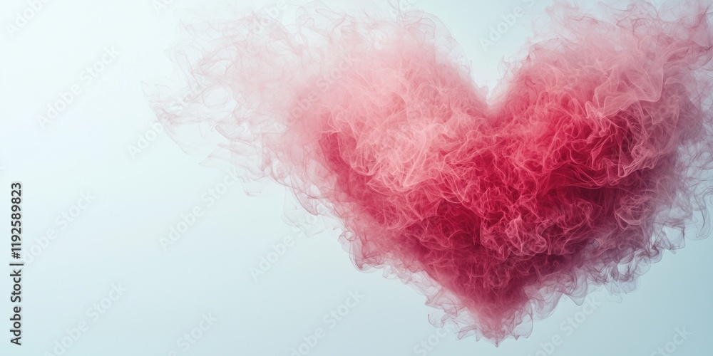 Fototapeta premium Abstract pink heart made of soft smoke or ink in water on a light background