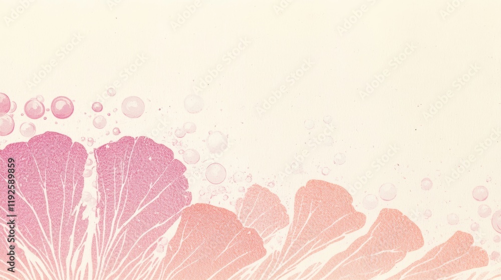Delicate Petal s in Pink and Peach with Bubbly Accents on Cream Background Delicate Petal s in Pink and Peach with Bubbly Accents on Cream Background