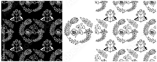 Folk ornament. Monochrome Seamless Patterns