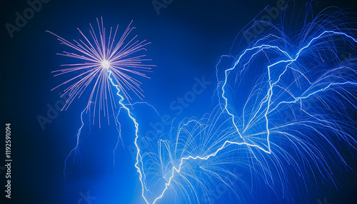 blue energy impulse, dinamic scene, with white tones