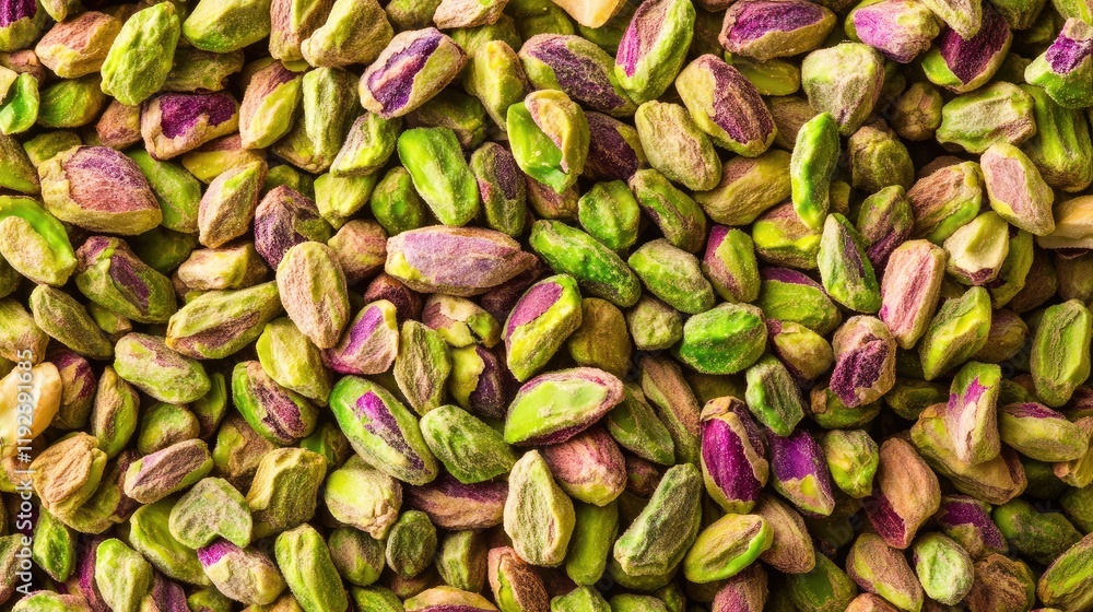 Textured background of crushed pistachio nuts showcasing green and purple hues for culinary or natural product designs Textured background of crushed pistachio nuts showcasing green and purple hues for culinary or natural product designs