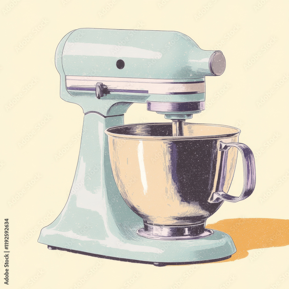 Retro Pastel Stand Mixer Illustration in Minimalist Style for Kitchen Decor Retro Pastel Stand Mixer Illustration in Minimalist Style for Kitchen Decor