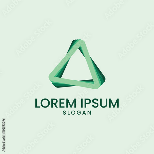 modern and abstract logo design featuring a stylized, three-dimensional triangle. The graphic has a twisted or folded appearance, creating a sense of depth and visual interest. The use of varying shad