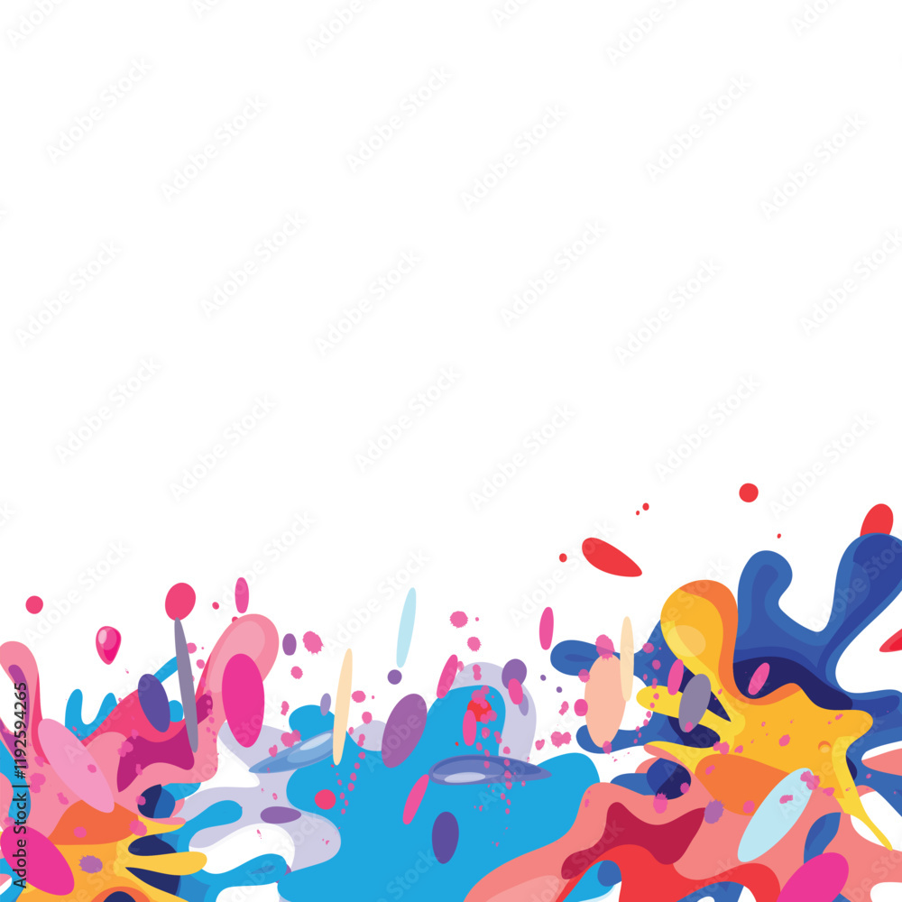 Fototapeta premium Holi celebration template with vibrant splashes of powder on a clean white background and copy space