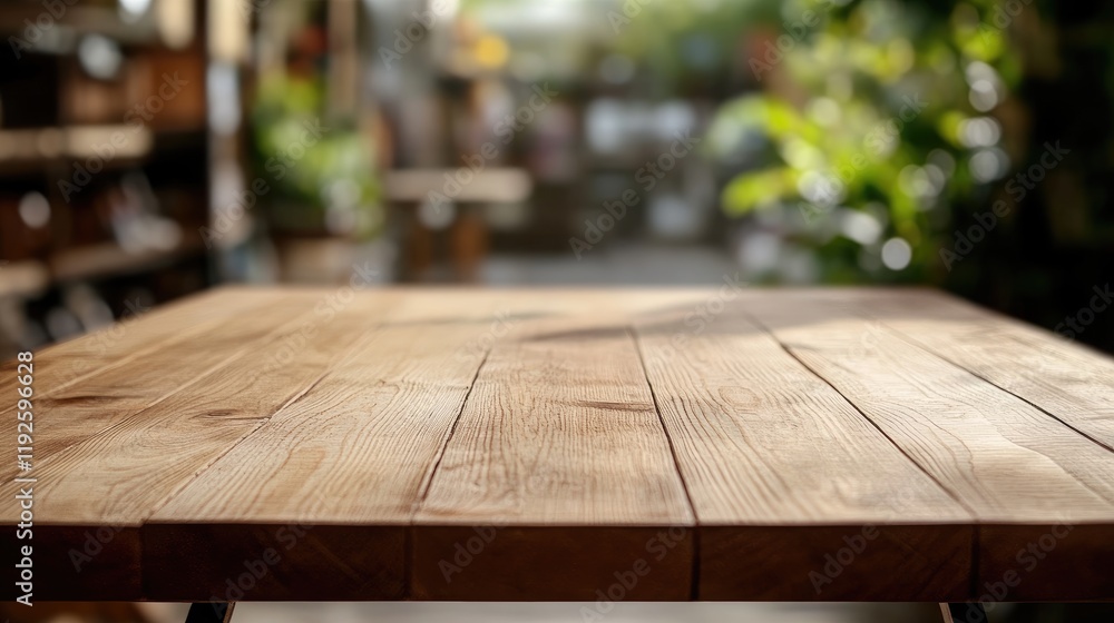 Empty Wooden Table with Blurred Background for Supermarket Product Display Presentation Mockup Empty Wooden Table with Blurred Background for Supermarket Product Display Presentation Mockup