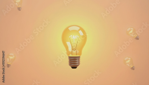 Bright lightbulb illuminating other bulbs 3D rendering, Diffused lighting, with white tones
