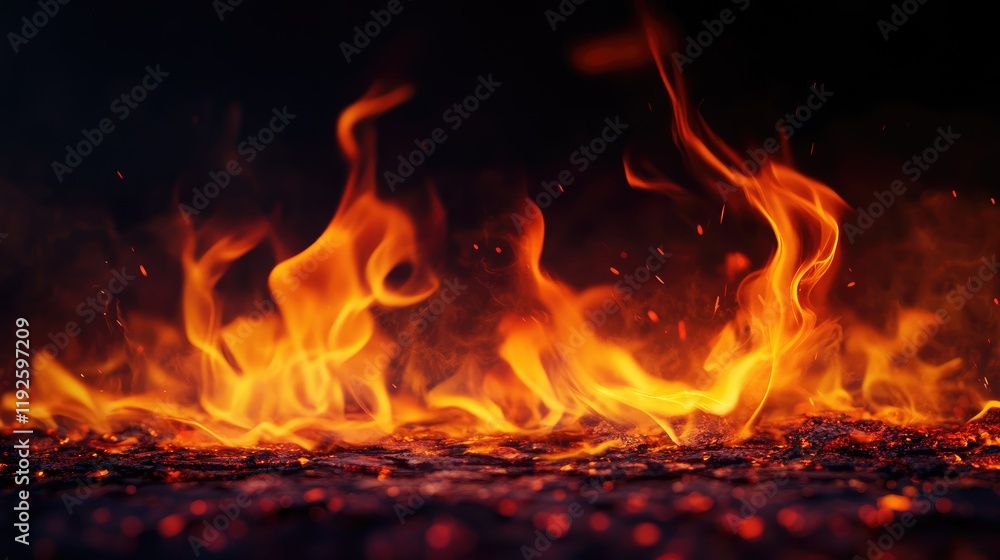 Fototapeta premium Vibrant flames dancing against a dark background showcasing the dynamic beauty and power of fire in an abstract composition.