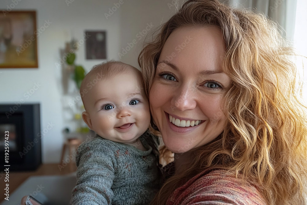 Blogger mom taking a selfie with her baby at home