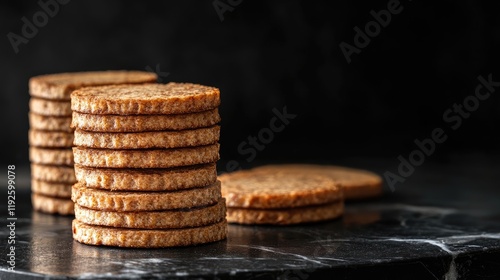 Wallpaper Mural Stacked Whole Grain Bread Slices on Marble Surface with Dark Background Torontodigital.ca