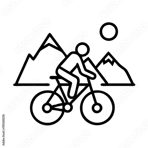 cyclist on mountain trail icon, cyclist on mountain trail line art - simple line art of cyclist on mountain trail, perfect for cyclist on mountain trail logos and icons and themed design