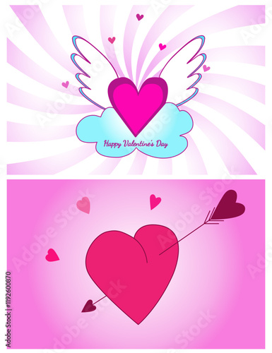 Set of Valentine's Day cards, in soft pink and purple tones, vector illustration