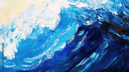 Wallpaper Mural Dynamic ocean wave in vibrant blues and whites showcasing powerful movement and natural beauty in a textured artistic style Torontodigital.ca