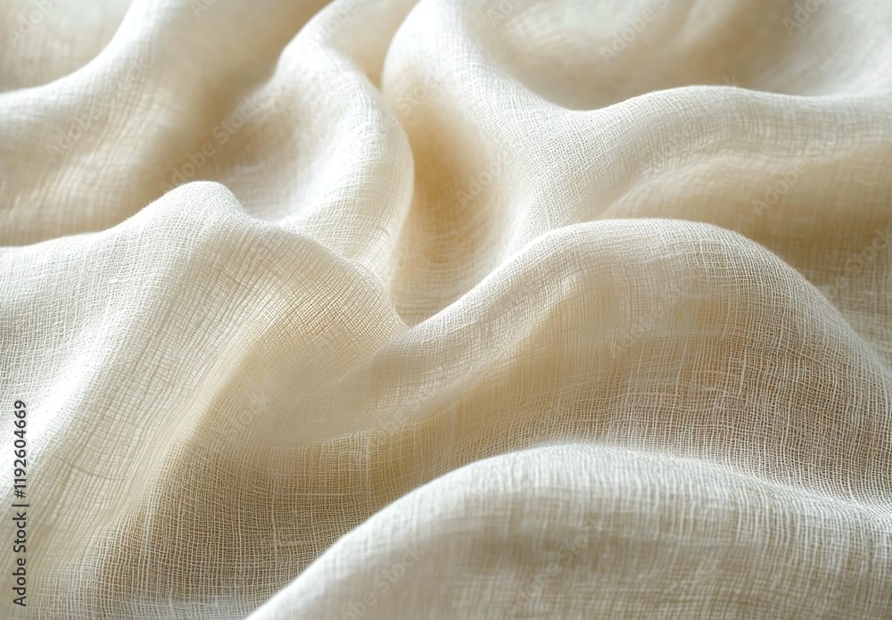 A close-up of the delicate texture and soft color palette of cream linen fabric, capturing its natural beauty in an elegant setting. A close-up of the delicate texture and soft color palette of cream linen fabric, capturing its natural beauty in an elegant setting.