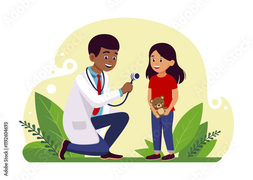 Children's doctor. Diagnostic center. Doctor examines a child. Medical examination of children. Vector illustration on a white background. Flat design