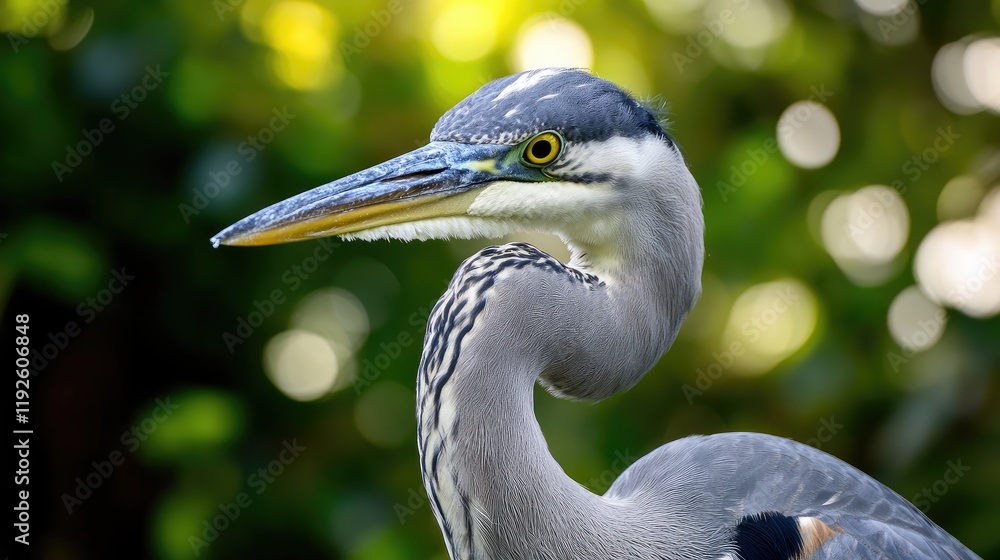 Close up portrait of a senior great grey heron showcasing its striking features and vibrant colors against a blurred natural background Close up portrait of a senior great grey heron showcasing its striking features and vibrant colors against a blurred natural background