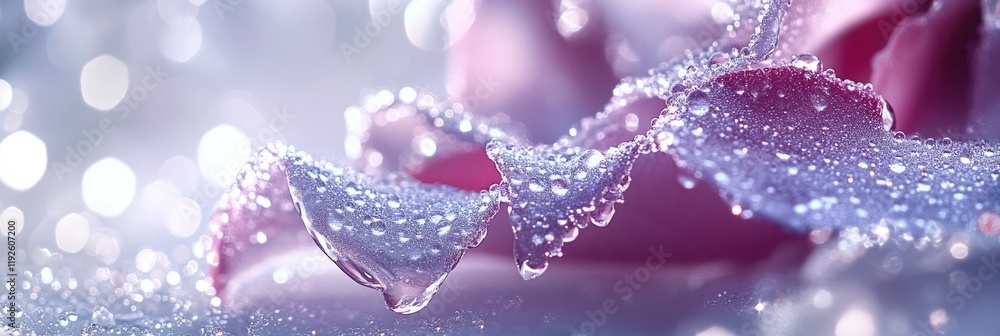 Dew-Kissed Petals in Soft Focus with Glittering Bokeh Background Dew-Kissed Petals in Soft Focus with Glittering Bokeh Background