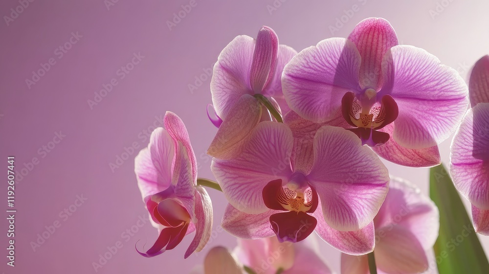 Elegant Close-up of Vibrant Purple Orchids Against a Soft Blurred Background Elegant Close-up of Vibrant Purple Orchids Against a Soft Blurred Background