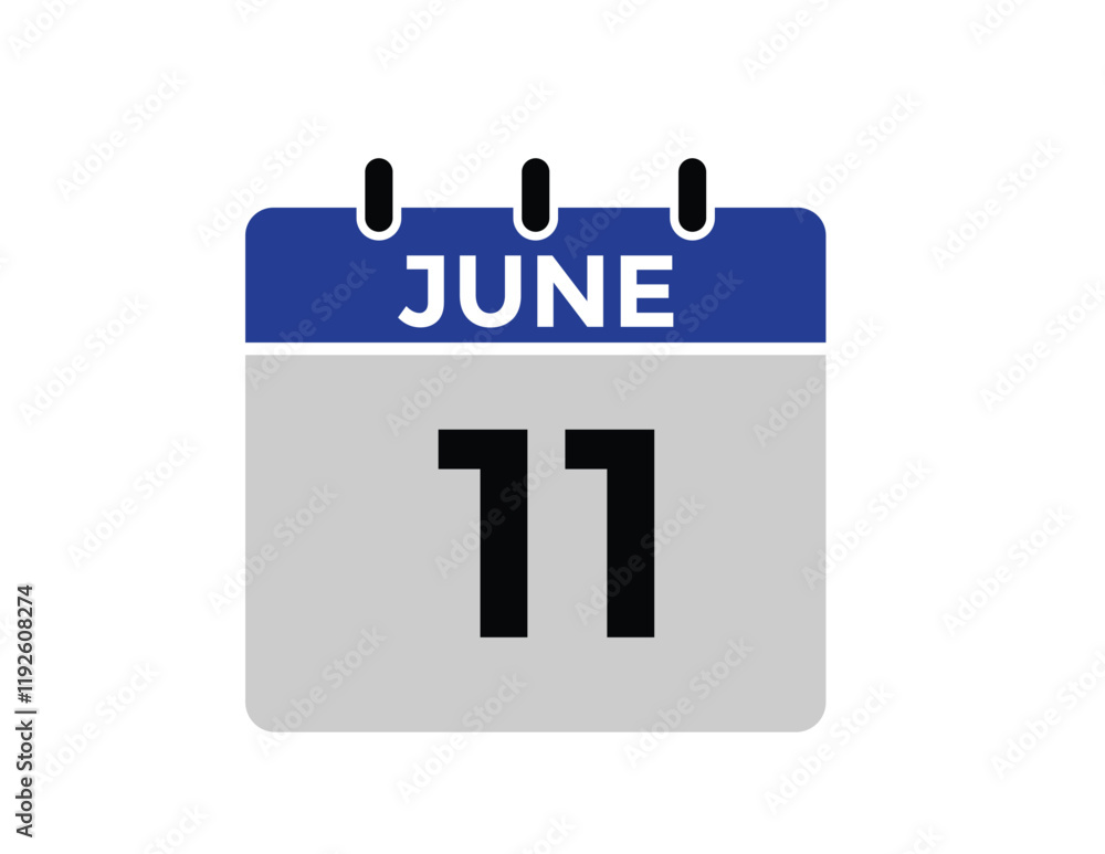 Calendar day 11 June. Vector calendar icon for June Calendar day 11 June. Vector calendar icon for June