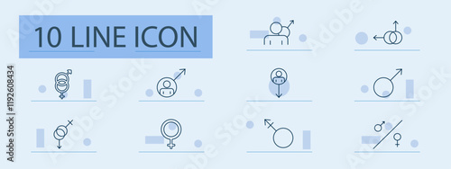 Gender equality and demographics set icon. Symbols, male, female, gender mix, progression, balance, chart, representation, direction