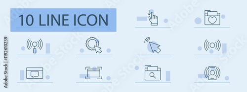 Connection and interaction set icon. Touch, click, favorite, signal, search, message, folder, settings, web, control