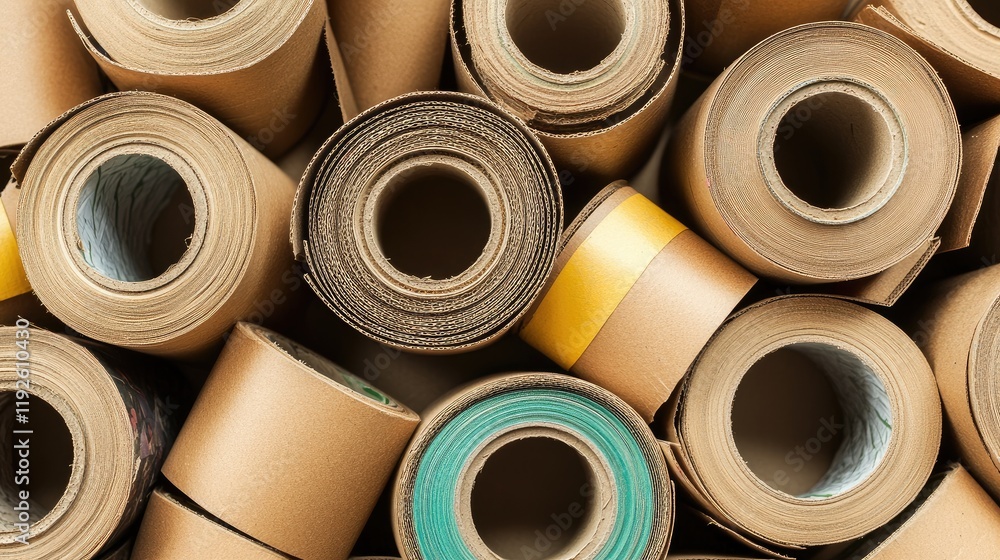 Cardboard Adhesive Tape Rolls Close-Up for Repair and Recycling Concepts Cardboard Adhesive Tape Rolls Close-Up for Repair and Recycling Concepts