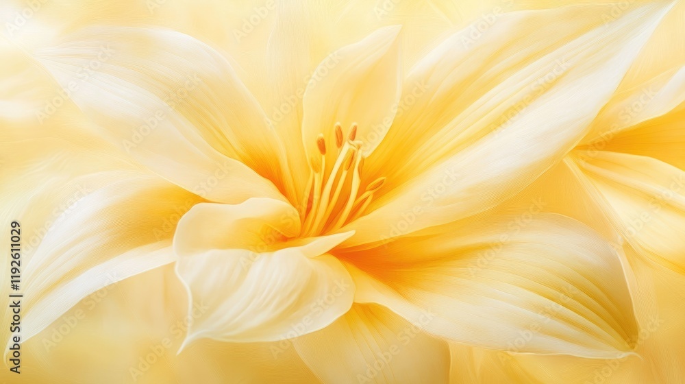 Obraz premium Delicate yellow flower with soft light background showcasing gentle petals and a dreamy blurred effect for serene nature themes.