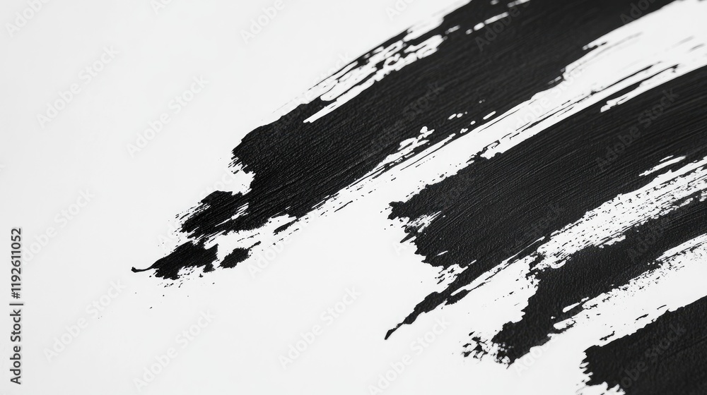 Obraz premium Abstract Black Brushstrokes on White Paper Texture for Creative Artistic Background and Design Elements