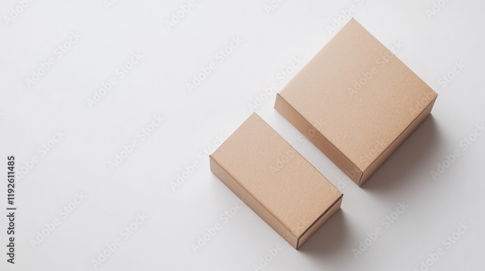 Cardboard boxes on white background for packaging mockup showcasing shipping and branding concepts in minimalist design Cardboard boxes on white background for packaging mockup showcasing shipping and branding concepts in minimalist design