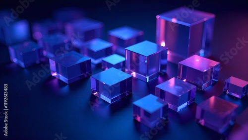 Obraz na płótnie Abstract Background. A collection of blue and purple cubes is currently sitting on a table, creating an interesting arrangement of colors and forms w salonie