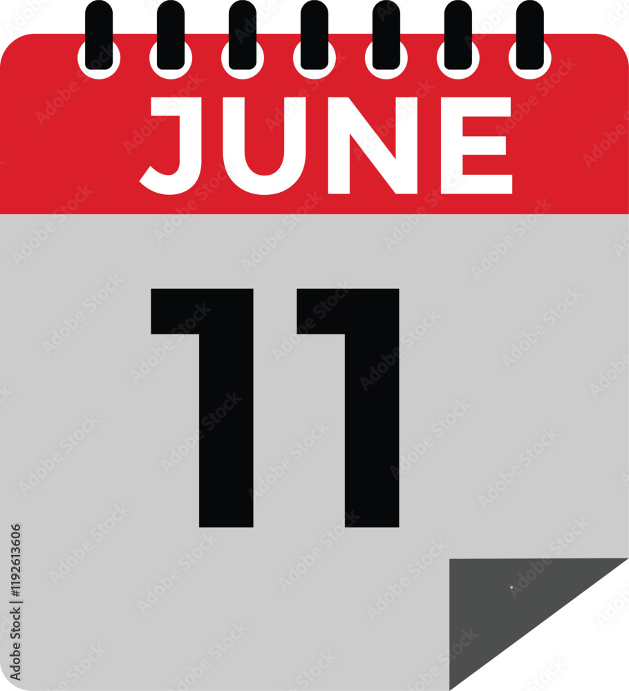 Calendar day 11 June. Vector calendar icon for June Calendar day 11 June. Vector calendar icon for June
