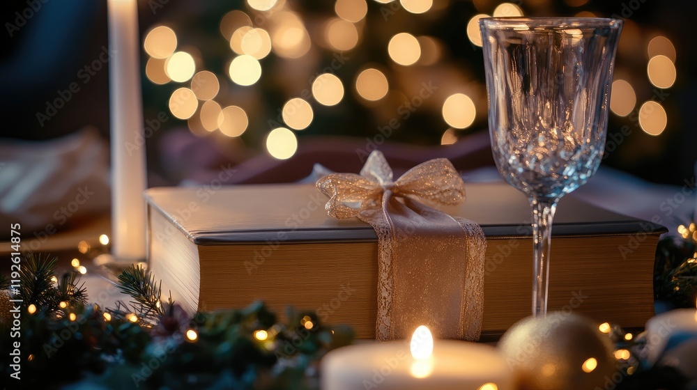 Elegant gift book with decorative ribbon set in a warm bokeh background perfect for celebrating special occasions and creating memorable moments Elegant gift book with decorative ribbon set in a warm bokeh background perfect for celebrating special occasions and creating memorable moments
