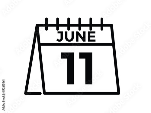 Calendar day 11 June. Vector calendar icon for June