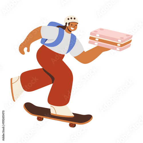 A flat illustration of pizza delivery character 
