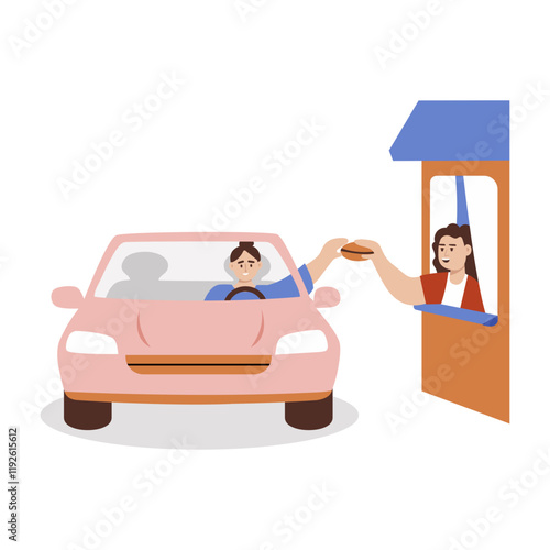 Drive thru food service illustration in flat style 
