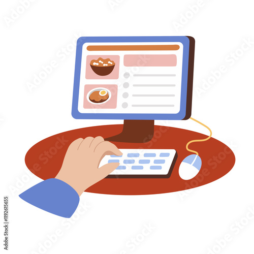 Online order food from website, illustration in flat style 
