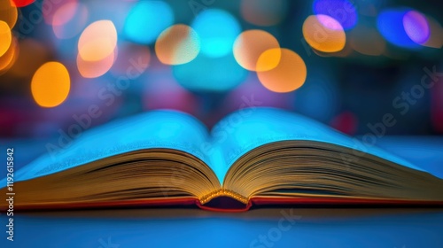 Open book with vibrant bokeh background symbolizing education and learning concept in a creative and visually appealing setting