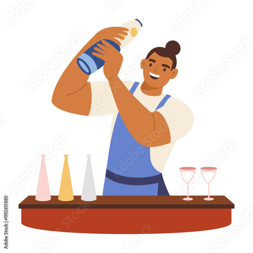 Professional bartender illustration in flat style 
