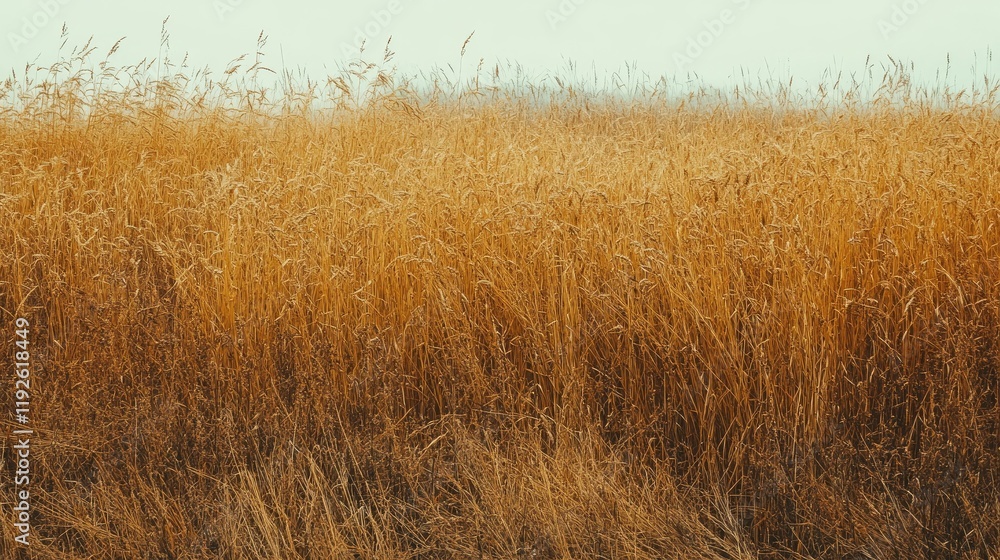 Obraz premium Golden wheat field in autumn vintage style showcasing healthy crop cultivation and serene countryside landscape overlooking dry rye stems