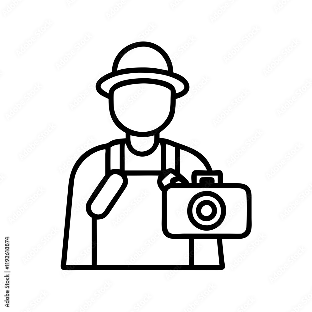 traveler with camera icon, traveler with camera line art - simple line art of traveler with camera, perfect for traveler with camera logos and icons and themed design traveler with camera icon, traveler with camera line art - simple line art of traveler with camera, perfect for traveler with camera logos and icons and themed design