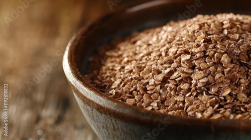 Wallpaper Mural Close up of whole grain bran cereal in a rustic wooden bowl highlighting its texture and fiber content for healthy eating concepts Torontodigital.ca