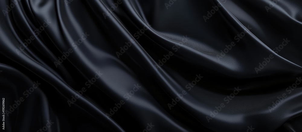 Sleek black satin fabric backdrop creating a smooth elegant surface for photography or graphic design projects featuring text placement