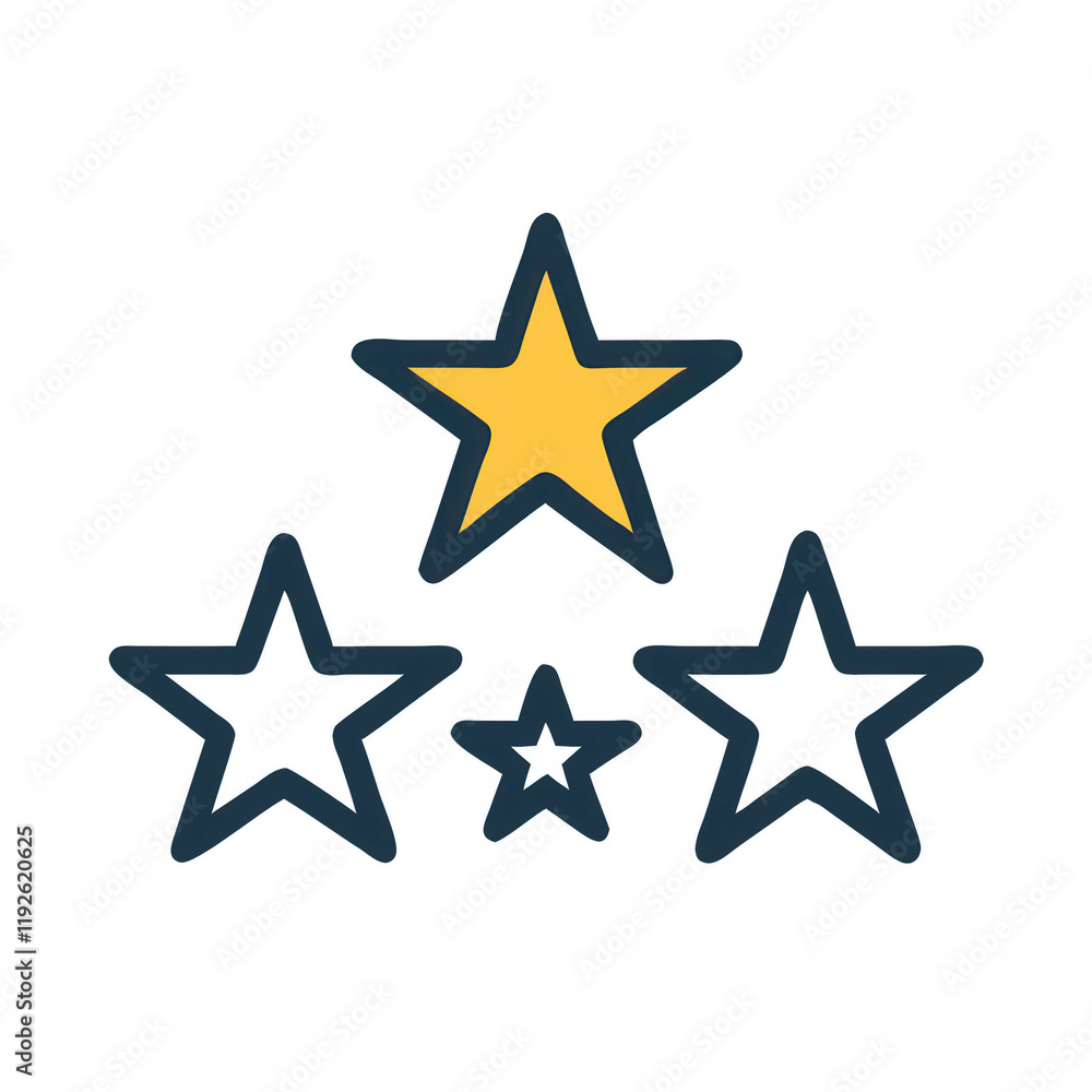 A collection of stars in varying sizes, featuring one prominent yellow star among blue outlines. A collection of stars in varying sizes, featuring one prominent yellow star among blue outlines.