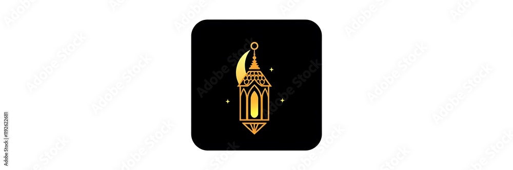 Geometric Islamic Lantern, Crescent Moon, and Starry Night Logo