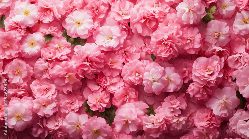 Closeup of beautiful pink hydrangea blossoms and white flowers blooming in a spring garden Closeup of beautiful pink hydrangea blossoms and white flowers blooming in a spring garden