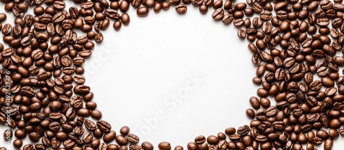 Circular Arrangement of Roasted Coffee Beans Creating a Blank Space for Text or Branding in a Natural Organic Setting photo