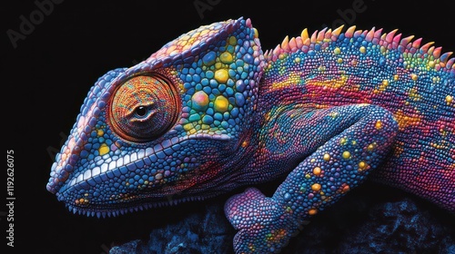 Close-up of colorful chameleon photo