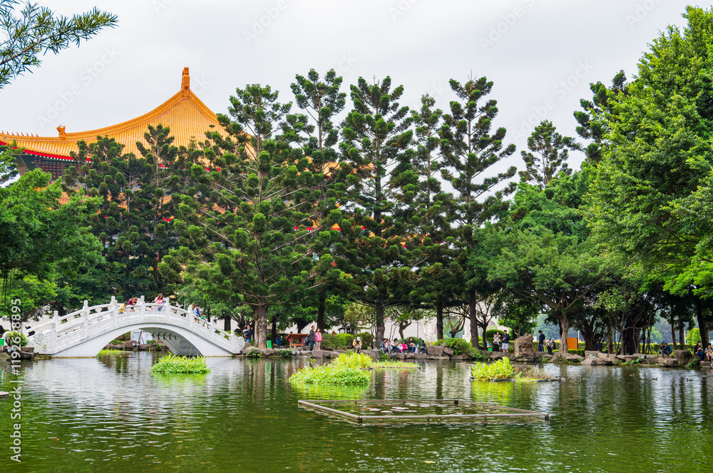 Beautiful bridge and reflction around Guanghua Lake