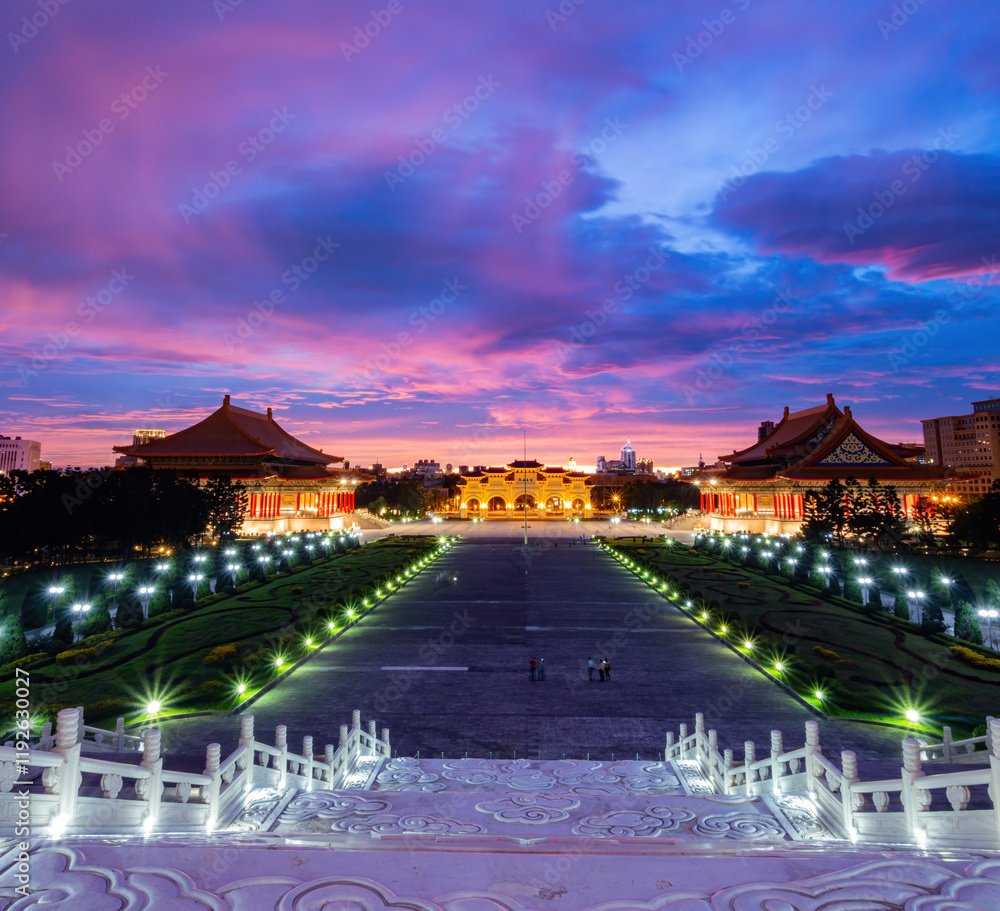 Sunset view of the famous Liberty Square Arch National Concert Hall