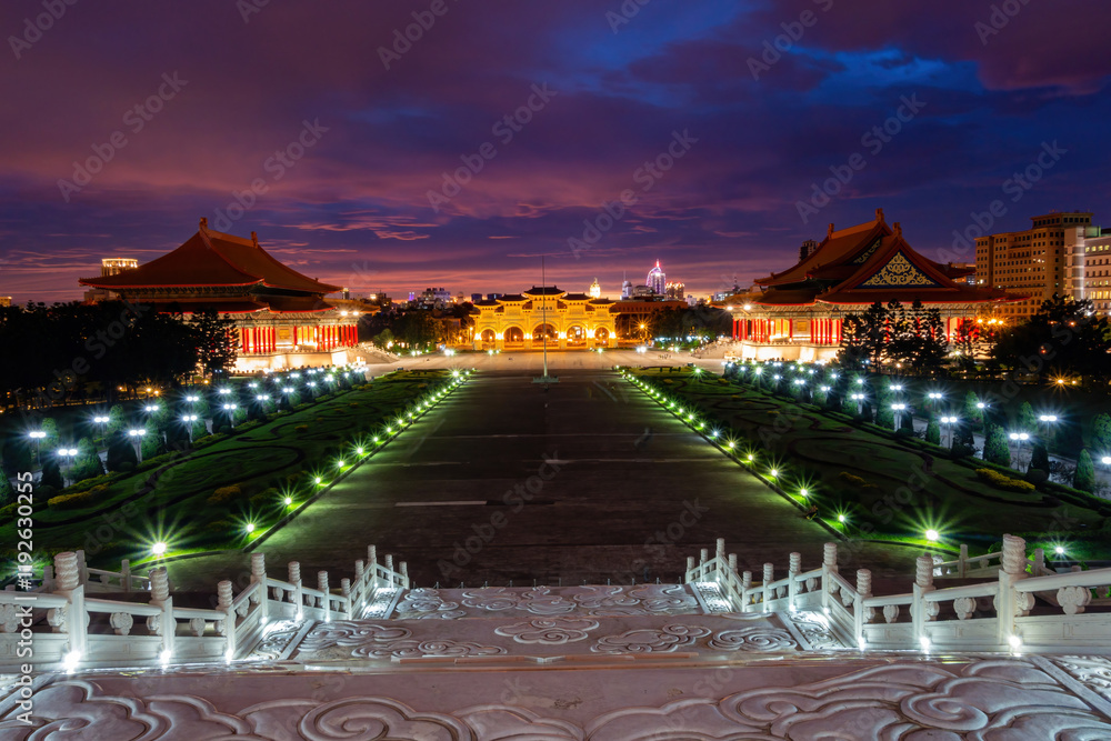 Sunset view of the famous Liberty Square Arch National Concert Hall